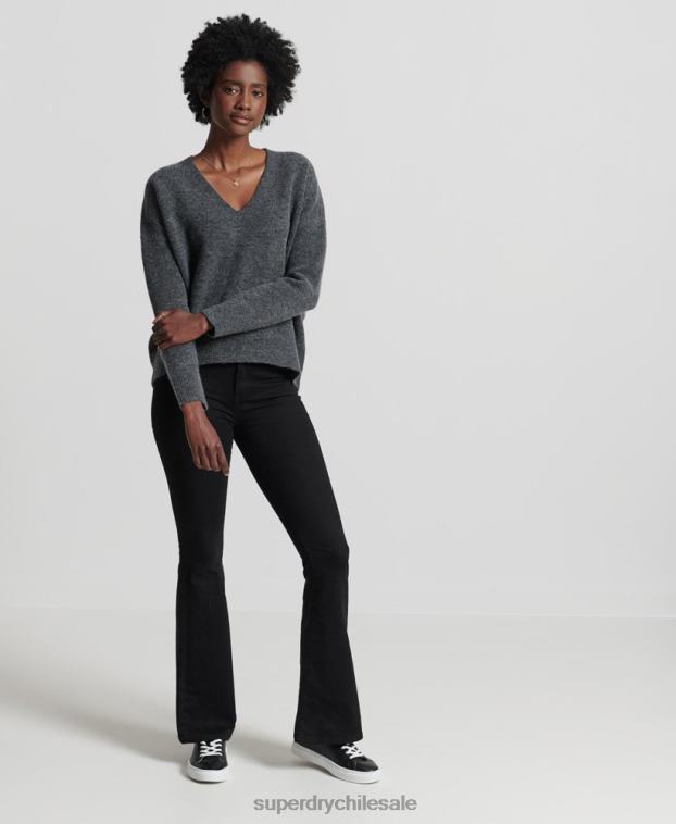 mujer Superdry gris oscuro suéter tejido con cuello en V holgado de Studios 2R68Z3992