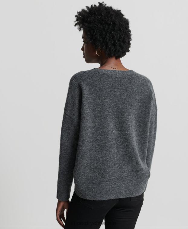 mujer Superdry gris oscuro suéter tejido con cuello en V holgado de Studios 2R68Z3992