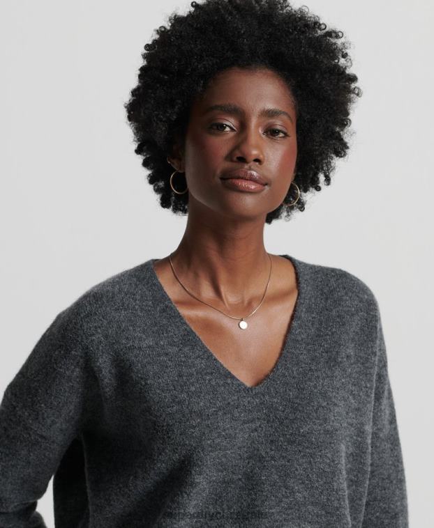 mujer Superdry gris oscuro suéter tejido con cuello en V holgado de Studios 2R68Z3992
