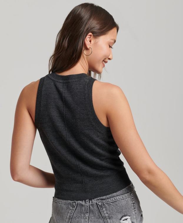 mujer Superdry gris oscuro top de punto con cuello redondo en merino 2R68Z2976