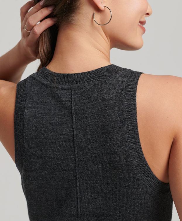 mujer Superdry gris oscuro top de punto con cuello redondo en merino 2R68Z2976