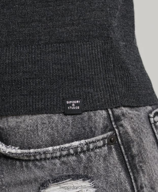 mujer Superdry gris oscuro top de punto con cuello redondo en merino 2R68Z2976