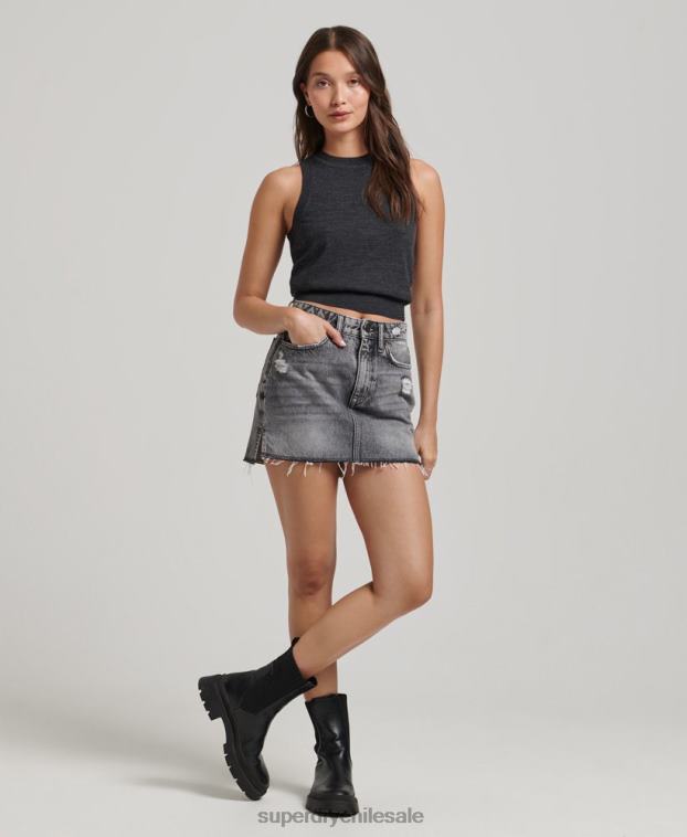 mujer Superdry gris oscuro top de punto con cuello redondo en merino 2R68Z2976
