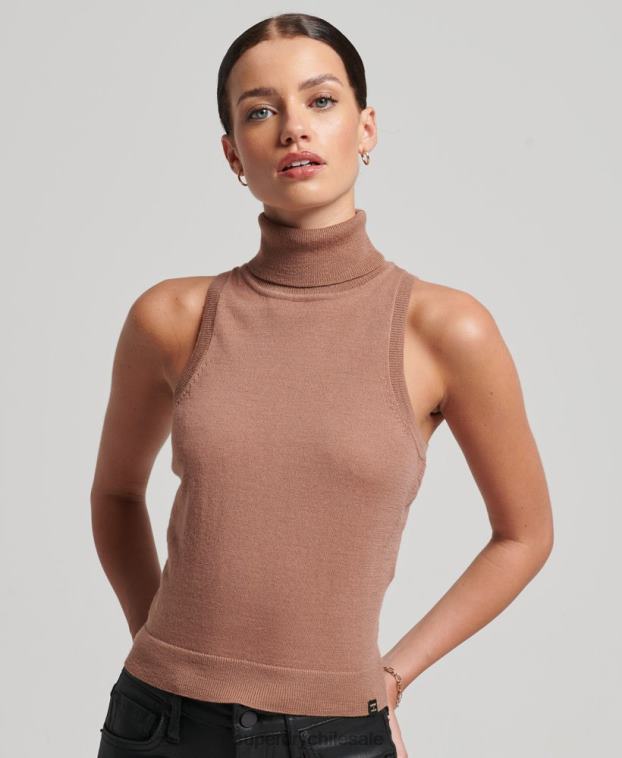 mujer Superdry marrón chaleco de merino studios con cuello vuelto 2R68Z2972