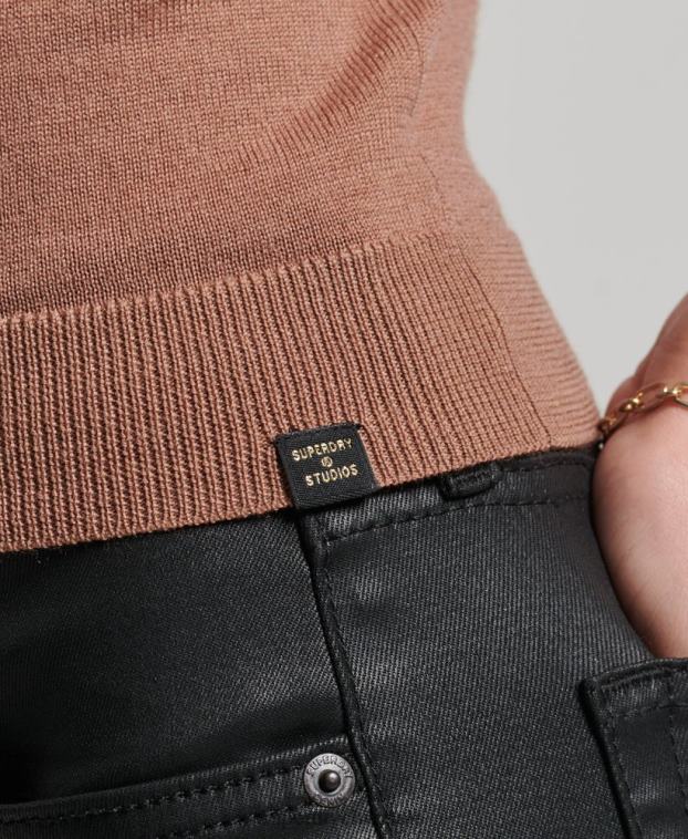 mujer Superdry marrón chaleco de merino studios con cuello vuelto 2R68Z2972