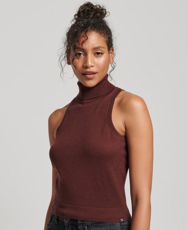 mujer Superdry marrón chaleco de merino studios con cuello vuelto 2R68Z4031