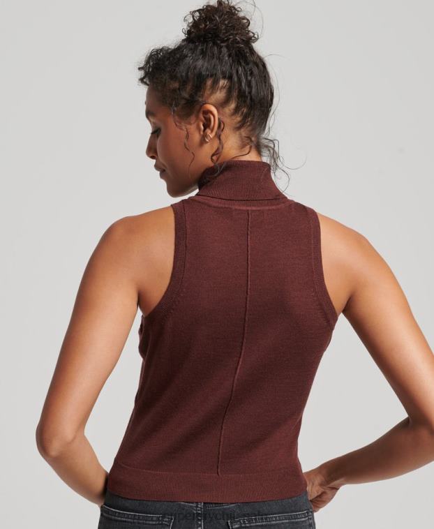 mujer Superdry marrón chaleco de merino studios con cuello vuelto 2R68Z4031