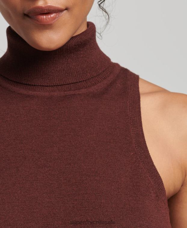mujer Superdry marrón chaleco de merino studios con cuello vuelto 2R68Z4031