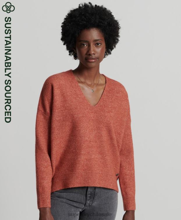 mujer Superdry naranja suéter tejido con cuello en V holgado de Studios 2R68Z3984