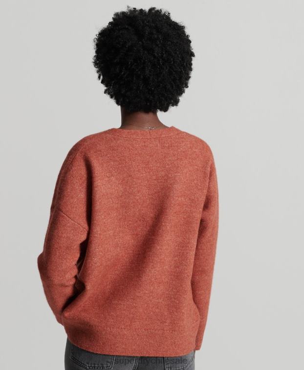 mujer Superdry naranja suéter tejido con cuello en V holgado de Studios 2R68Z3984