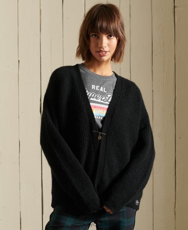 mujer Superdry negro cárdigan en mezcla de alpaca 2R68Z6600