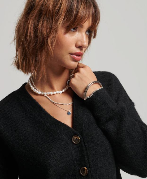 mujer Superdry negro cárdigan oversize con cuello en V 2R68Z3965