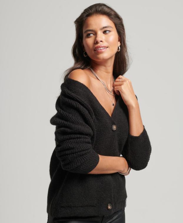mujer Superdry negro cárdigan supersuave esencial 2R68Z3962