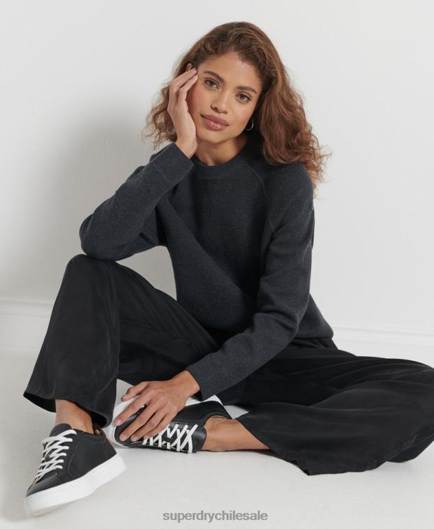 mujer Superdry negro jersey básico de algodón orgánico 2R68Z6642