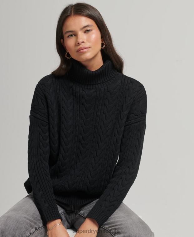 mujer Superdry negro jersey con hombros caídos y cuello vuelto 2R68Z4001