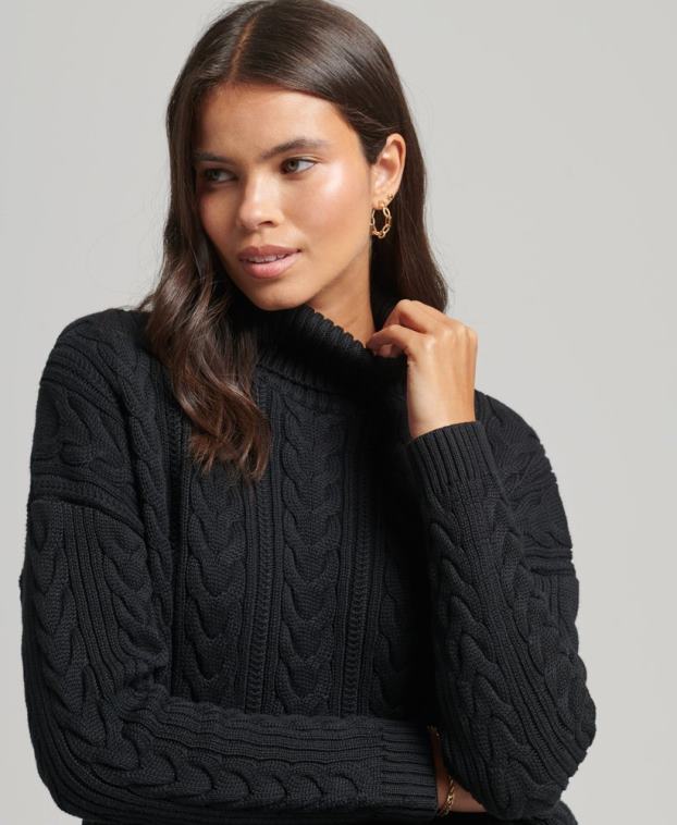 mujer Superdry negro jersey con hombros caídos y cuello vuelto 2R68Z4001