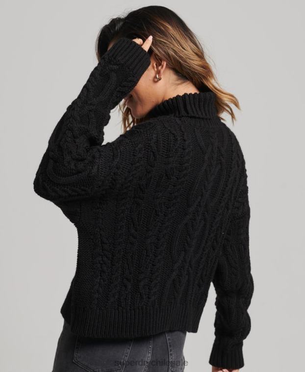mujer Superdry negro jersey de ochos con cuello de polo 2R68Z3976