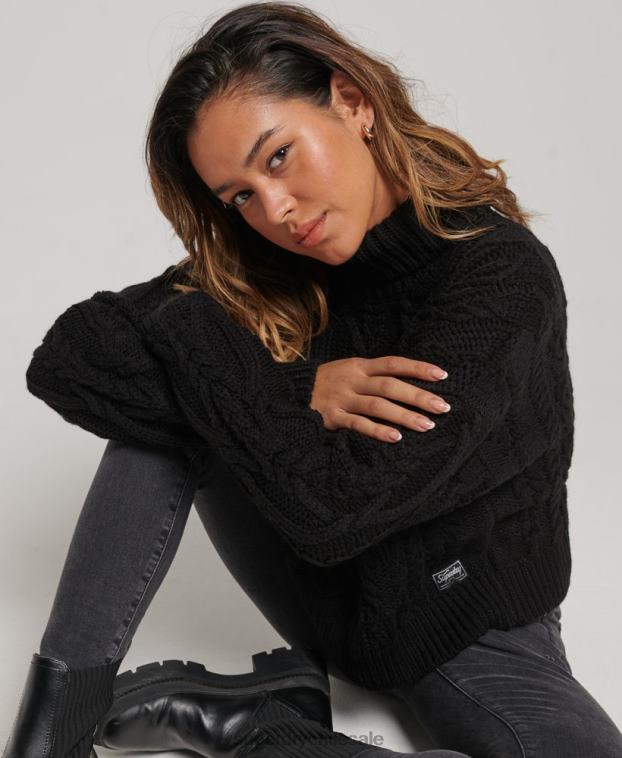 mujer Superdry negro jersey de ochos con cuello de polo 2R68Z3976