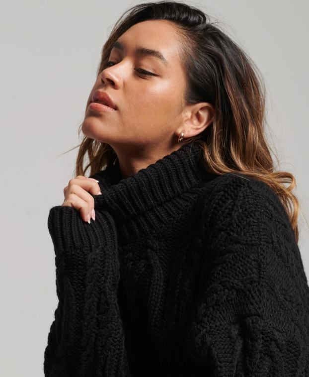 mujer Superdry negro jersey de ochos con cuello de polo 2R68Z3976