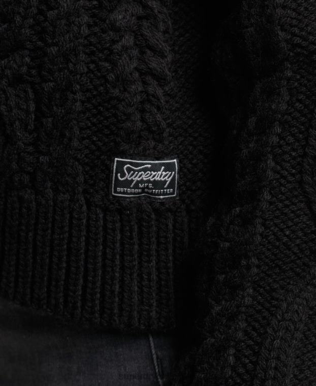 mujer Superdry negro jersey de ochos con cuello de polo 2R68Z3976