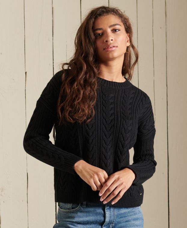 mujer Superdry negro jersey de ochos con hombros caídos y cuello redondo 2R68Z3995