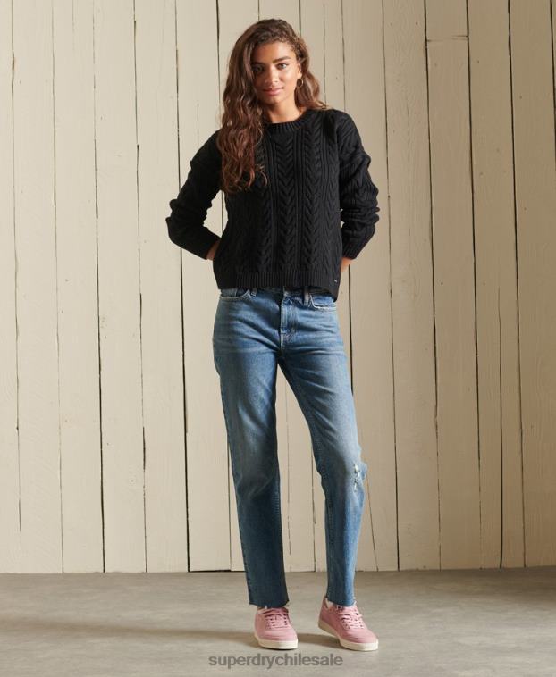 mujer Superdry negro jersey de ochos con hombros caídos y cuello redondo 2R68Z3995