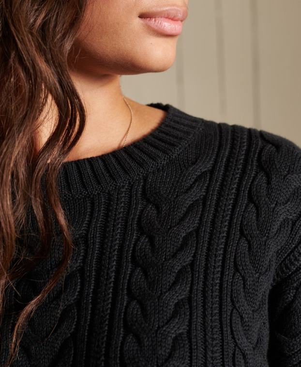 mujer Superdry negro jersey de ochos con hombros caídos y cuello redondo 2R68Z3995