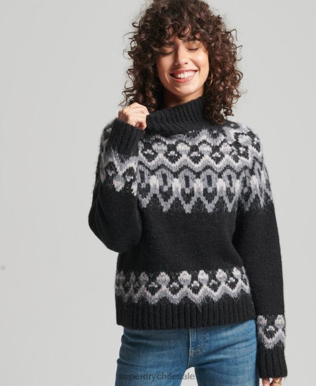 mujer Superdry negro jersey holgado vintage de punto de grecas alpinos 2R68Z3978