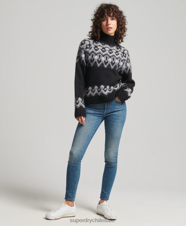 mujer Superdry negro jersey holgado vintage de punto de grecas alpinos 2R68Z3978