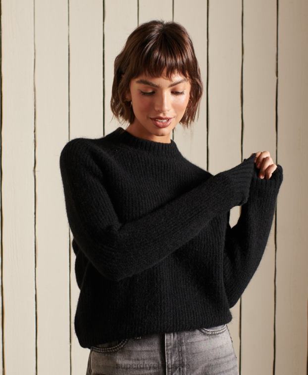mujer Superdry negro suéter con cuello redondo en mezcla de alpaca 2R68Z6723