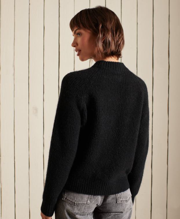 mujer Superdry negro suéter con cuello redondo en mezcla de alpaca 2R68Z6723