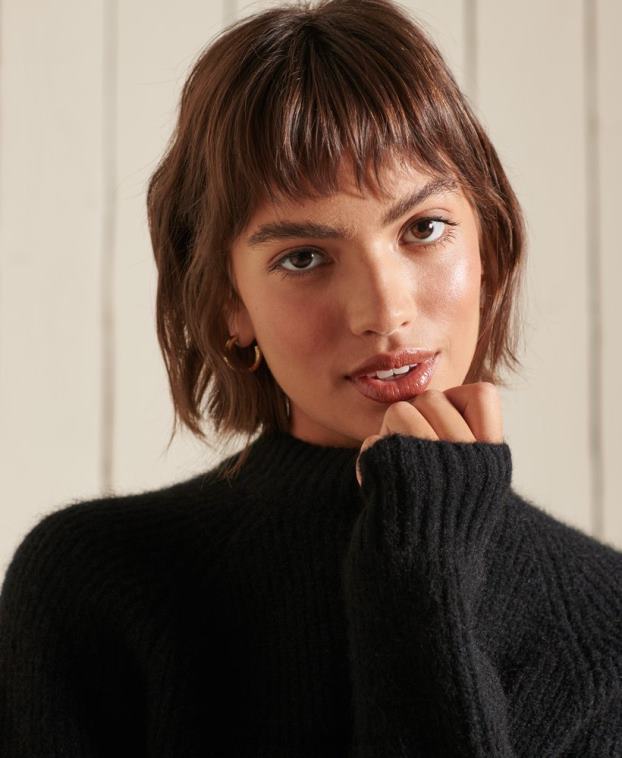 mujer Superdry negro suéter con cuello redondo en mezcla de alpaca 2R68Z6723