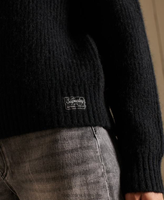mujer Superdry negro suéter con cuello redondo en mezcla de alpaca 2R68Z6723