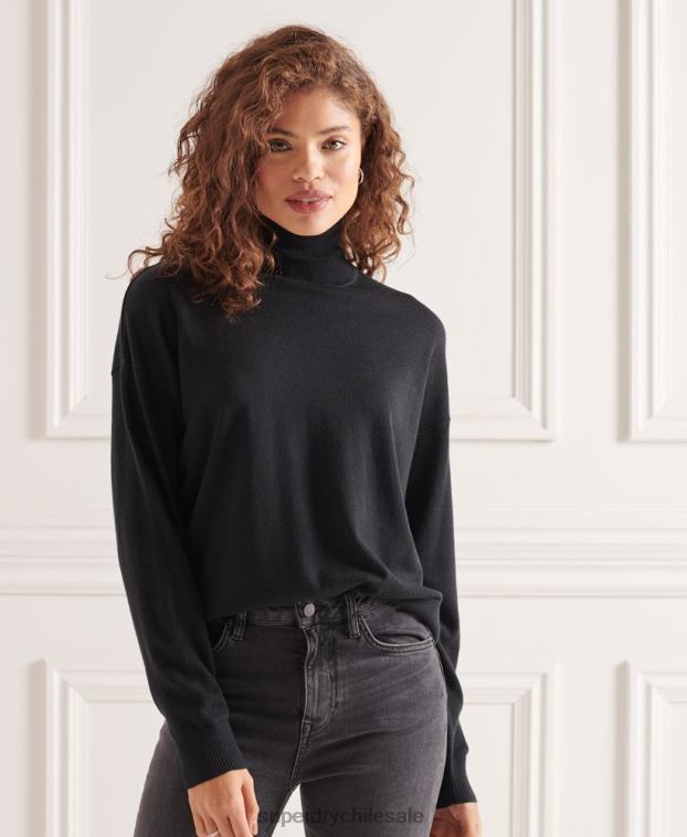 mujer Superdry negro suéter con cuello vuelto y hombros caídos de merino 2R68Z4021