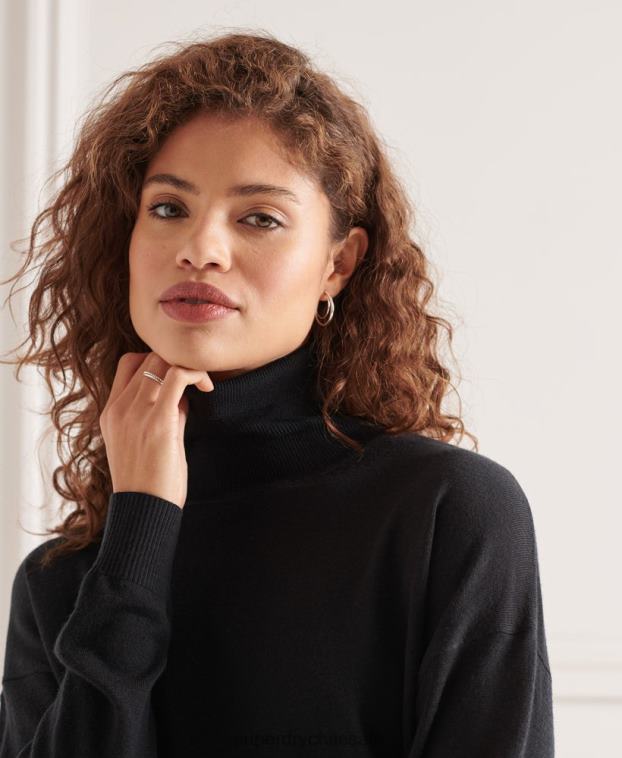 mujer Superdry negro suéter con cuello vuelto y hombros caídos de merino 2R68Z4021
