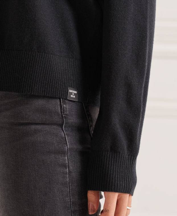 mujer Superdry negro suéter con cuello vuelto y hombros caídos de merino 2R68Z4021