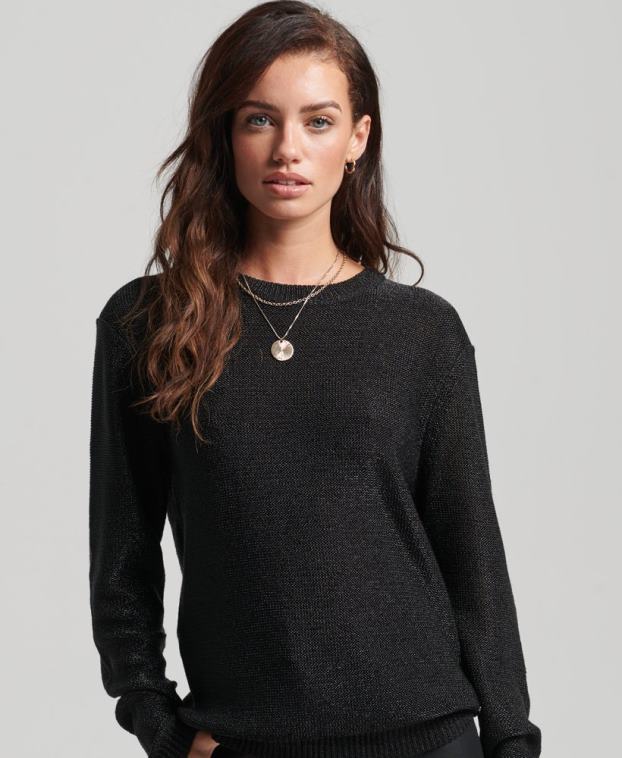mujer Superdry negro suéter metalizado con cuello redondo 2R68Z4027