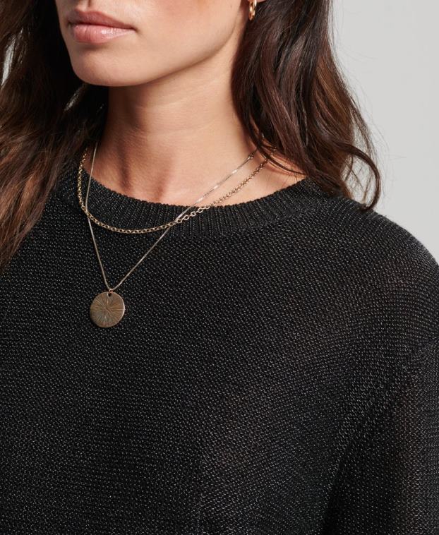 mujer Superdry negro suéter metalizado con cuello redondo 2R68Z4027