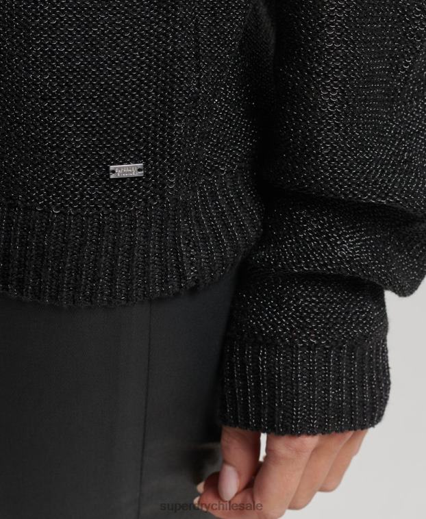 mujer Superdry negro suéter metalizado con cuello redondo 2R68Z4027