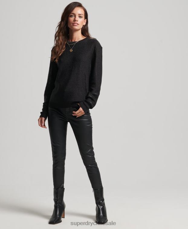 mujer Superdry negro suéter metalizado con cuello redondo 2R68Z4027