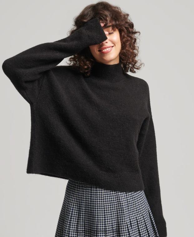 mujer Superdry negro suéter vintage esencial con cuello alzado 2R68Z6531