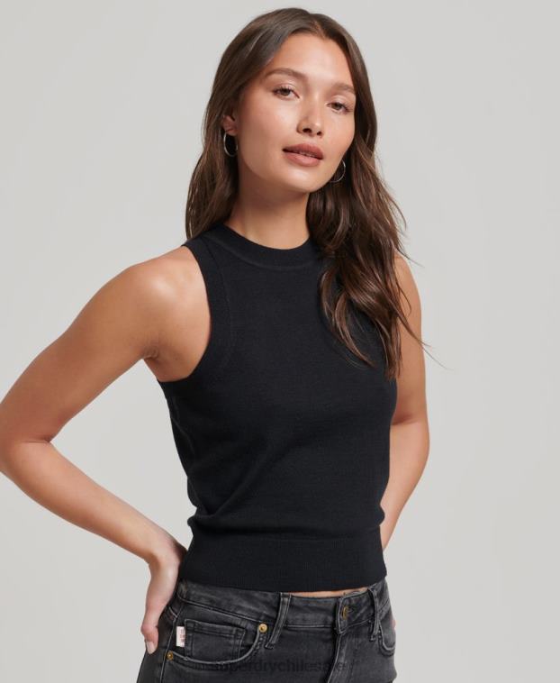 mujer Superdry negro top de punto con cuello redondo en merino 2R68Z3018