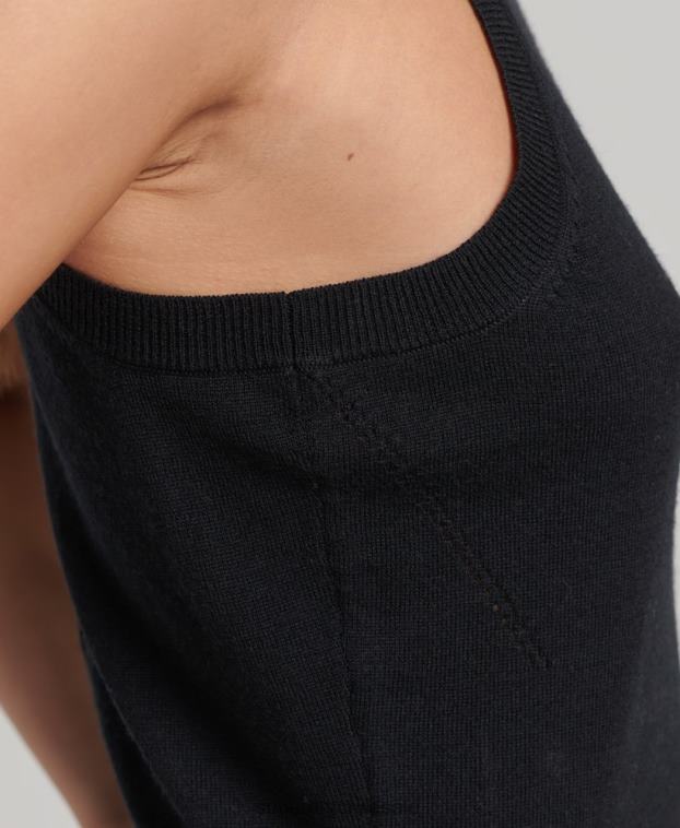 mujer Superdry negro top de punto con cuello redondo en merino 2R68Z3018