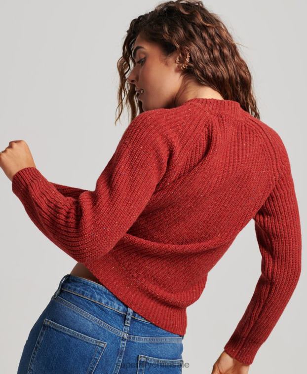 mujer Superdry rojo jersey de canalé de tweed con cuello redondo 2R68Z3960