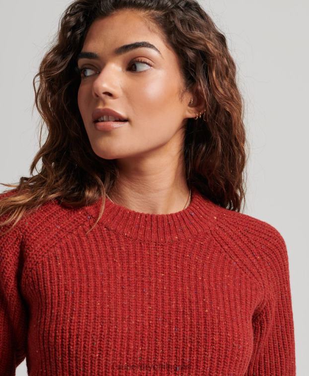 mujer Superdry rojo jersey de canalé de tweed con cuello redondo 2R68Z3960