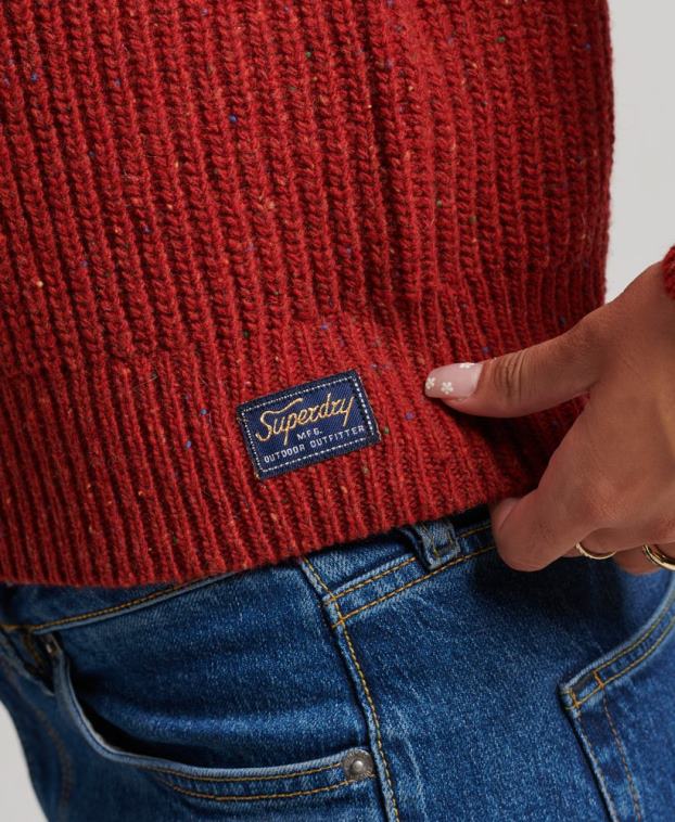 mujer Superdry rojo jersey de canalé de tweed con cuello redondo 2R68Z3960