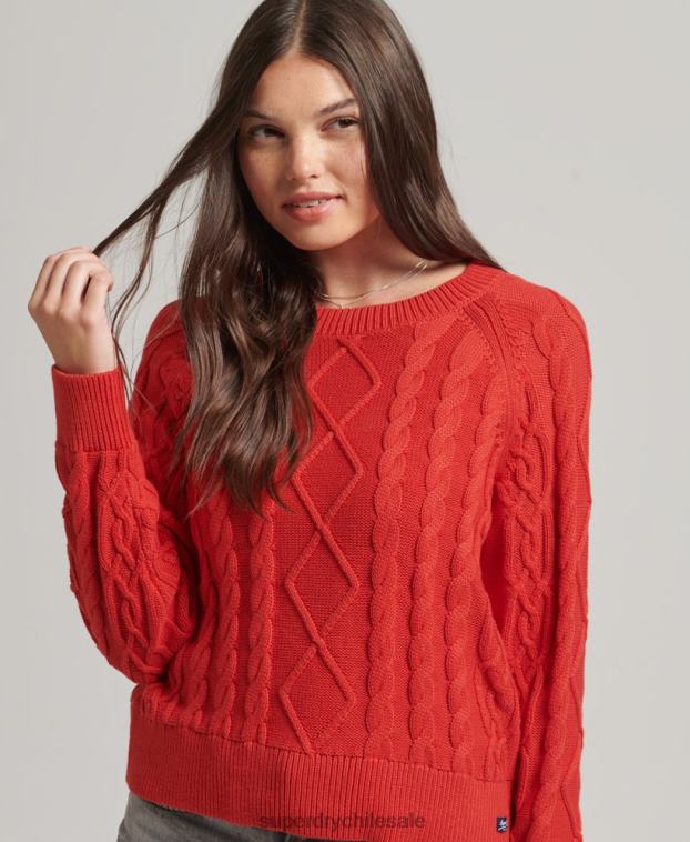 mujer Superdry rojo jersey de ochos de algodón 2R68Z4038