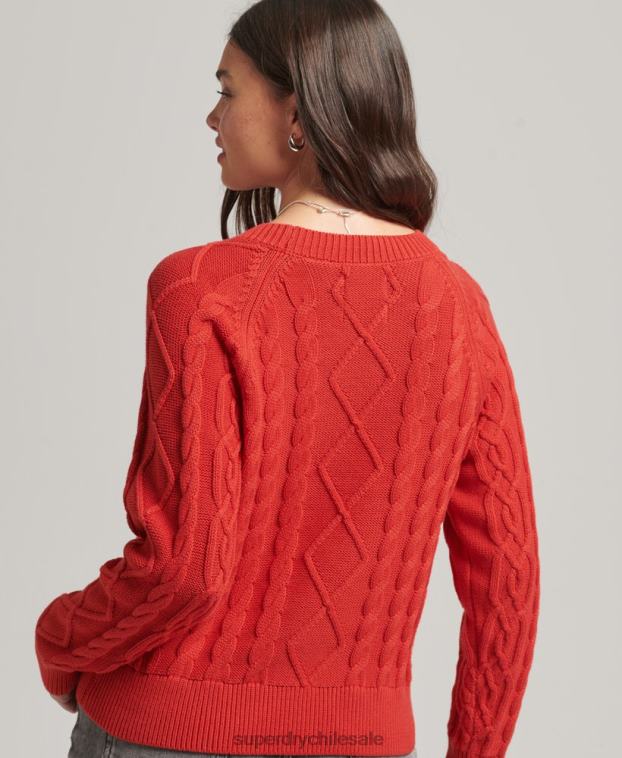 mujer Superdry rojo jersey de ochos de algodón 2R68Z4038