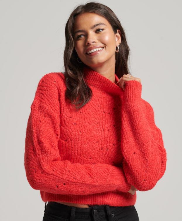 mujer Superdry rojo jersey de ochos en punto pointelle 2R68Z3977