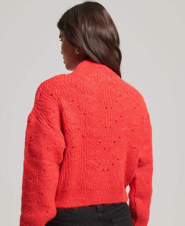 mujer Superdry rojo jersey de ochos en punto pointelle 2R68Z3977